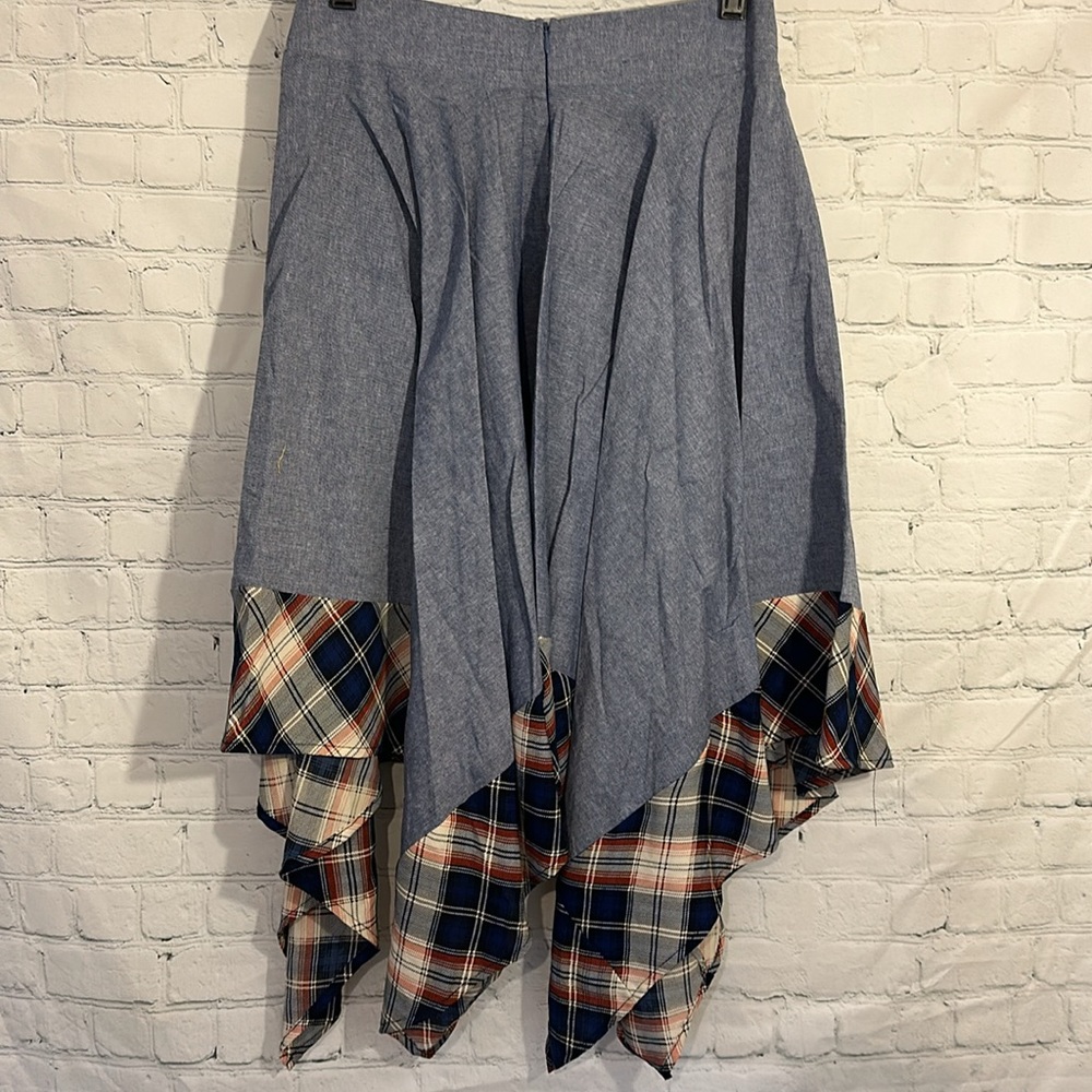 Oddy denim and plaid look handkerchief hem skirt - Picture 5 of 8